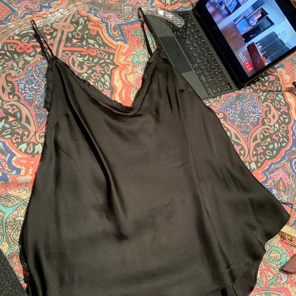 Aritzia black ruffle silky tank top